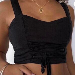 Abercrombie & Fitch Black Linen Lace Front Corset Size Medium